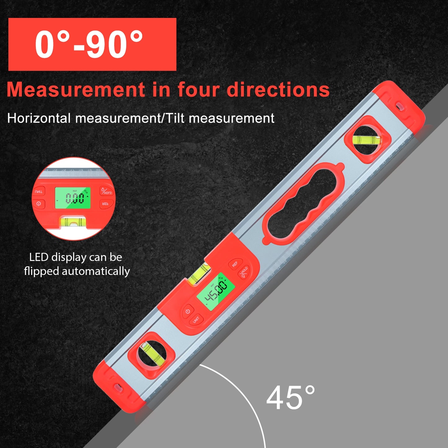 HLW-SJ-1 Digital Display Level Protractor Inclinometer Level Smart Electronic Level Tool Red