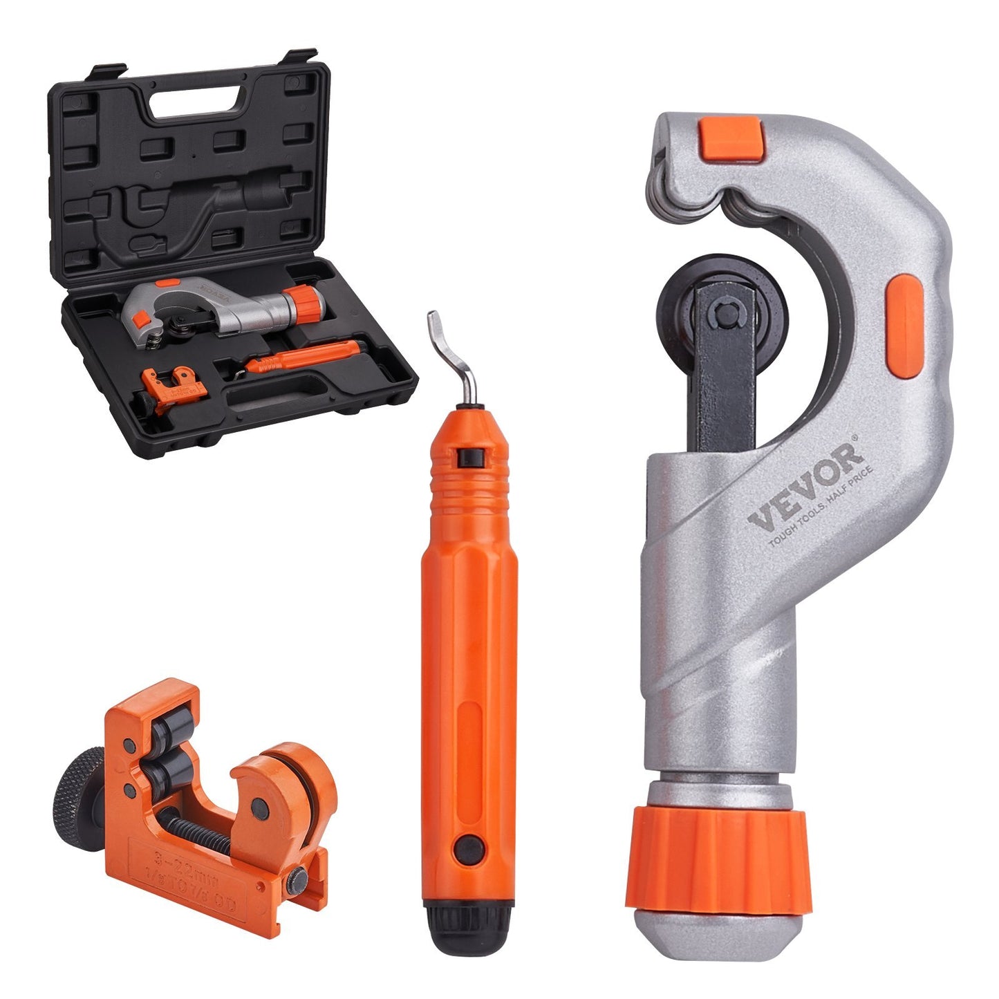 3PCS Tubing Cutter Set - Heavy Duty Pipe Cutter 3/16"-2"OD, Mini Tube Cutter 1/8"-7/8" & Deburring Tool, Professional Ultimate Pipe Cutter Set for Stainless Steel, Copper, Aluminum, Plastic Pipe
