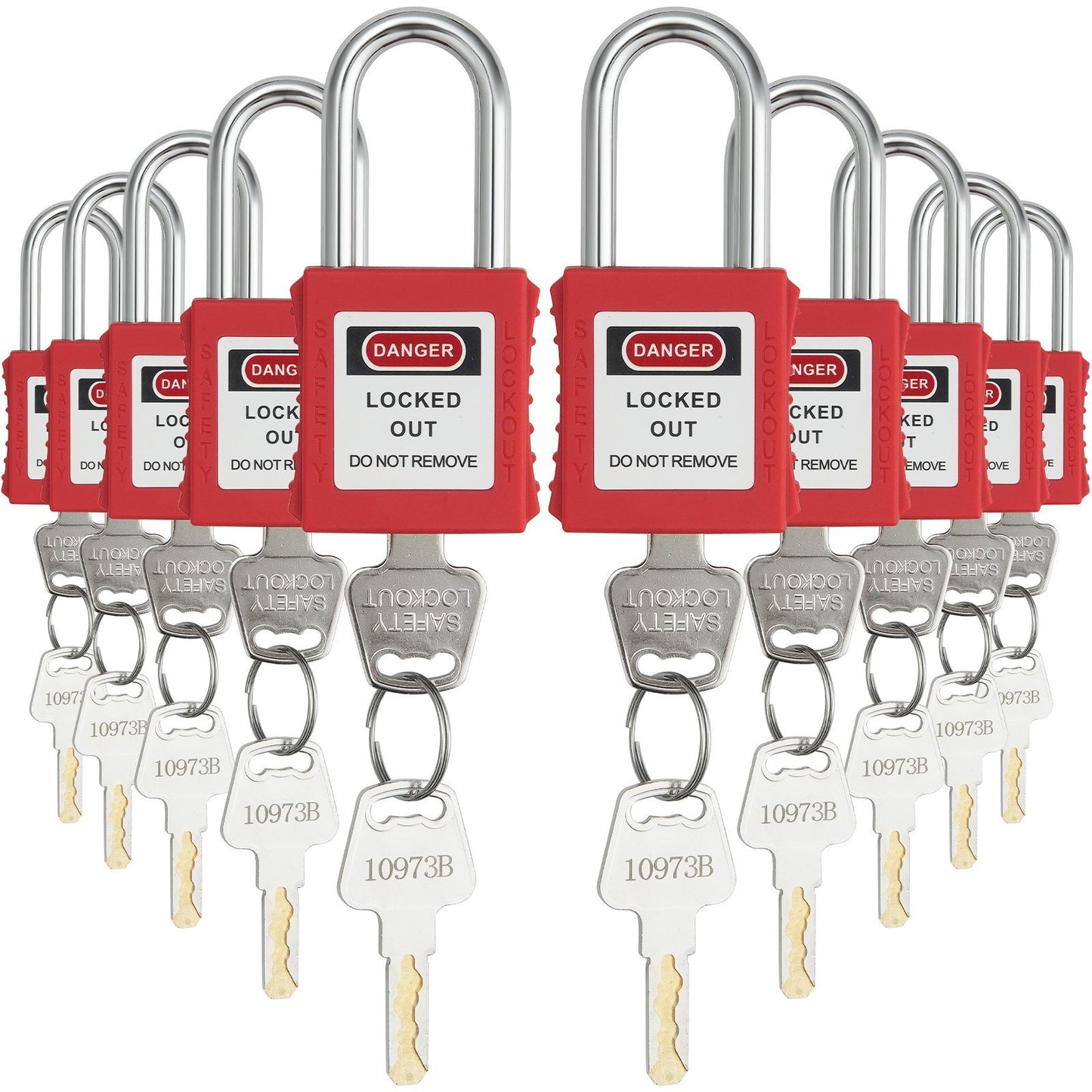 VEVOR Lockout Tagout Locks Set, 10 PCS Red Safety Lockout Padlocks, with 2 Keys Per Lock, OSHA Compliant Lockout Locks, Lock Out Tag Out Safety Padlocks for Electrical Lockout Tag Out Kits