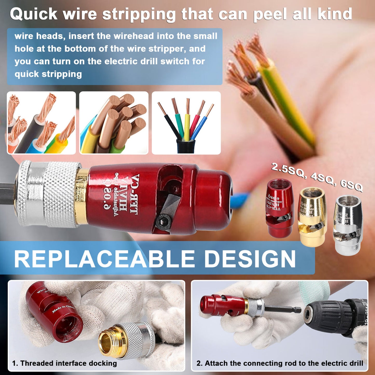 Electric Wire Stripper Tool Electric Wire Peeling Machine for Power Drill Driver Tool 2.5SQ 4SQ 6SQ