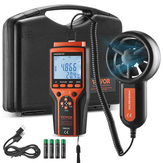 VEVOR Split Handheld Anemometer, 14?F-140?F, Digital Wind Speed CFM Meter Gauge with LED Backlight Screen, Measures Wind Velocity Wind Temperature Air Flow Wind Chill, for Sailing Surfing Flying HVAC