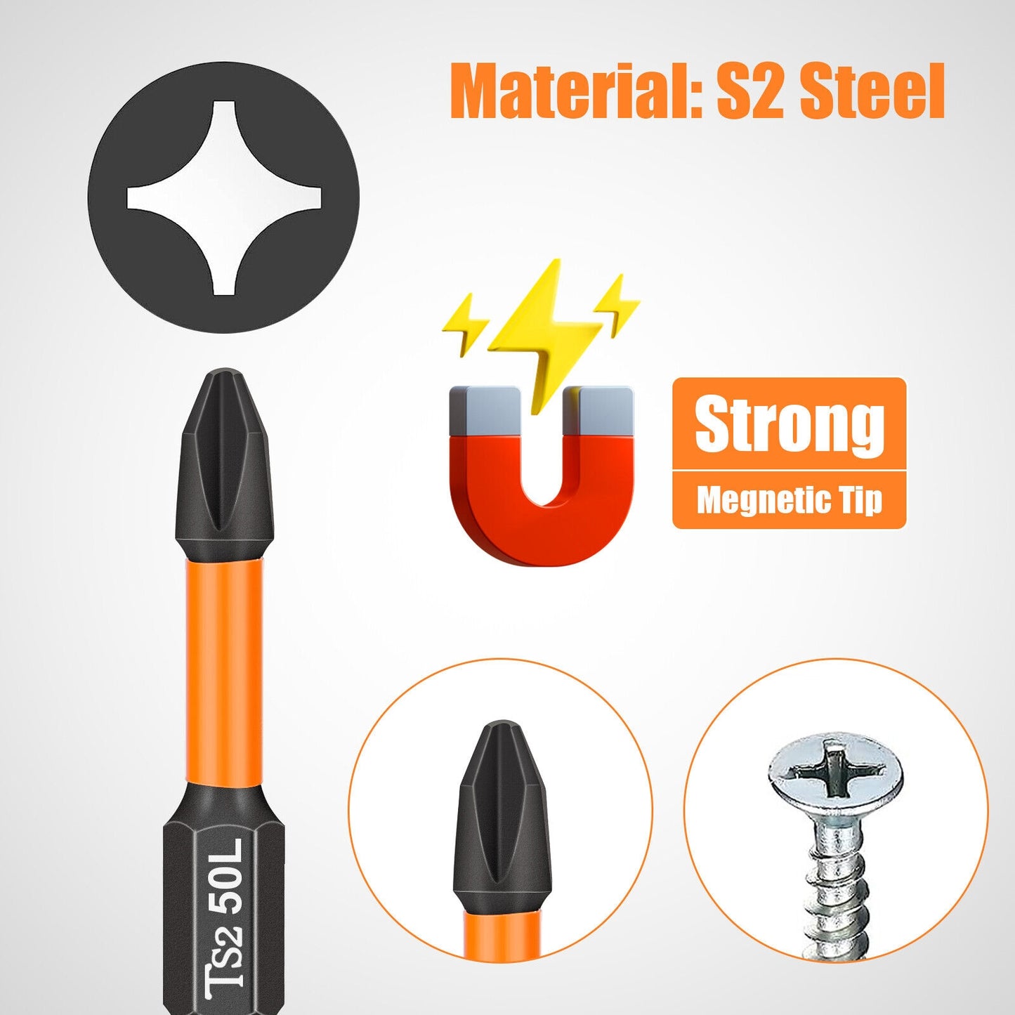 12Pcs PH2 Magnetic Screwdriver Drill Bits 1/4" Hex-Shank Strong Magnets Excellent Hardness Impact Driver Bit Set black