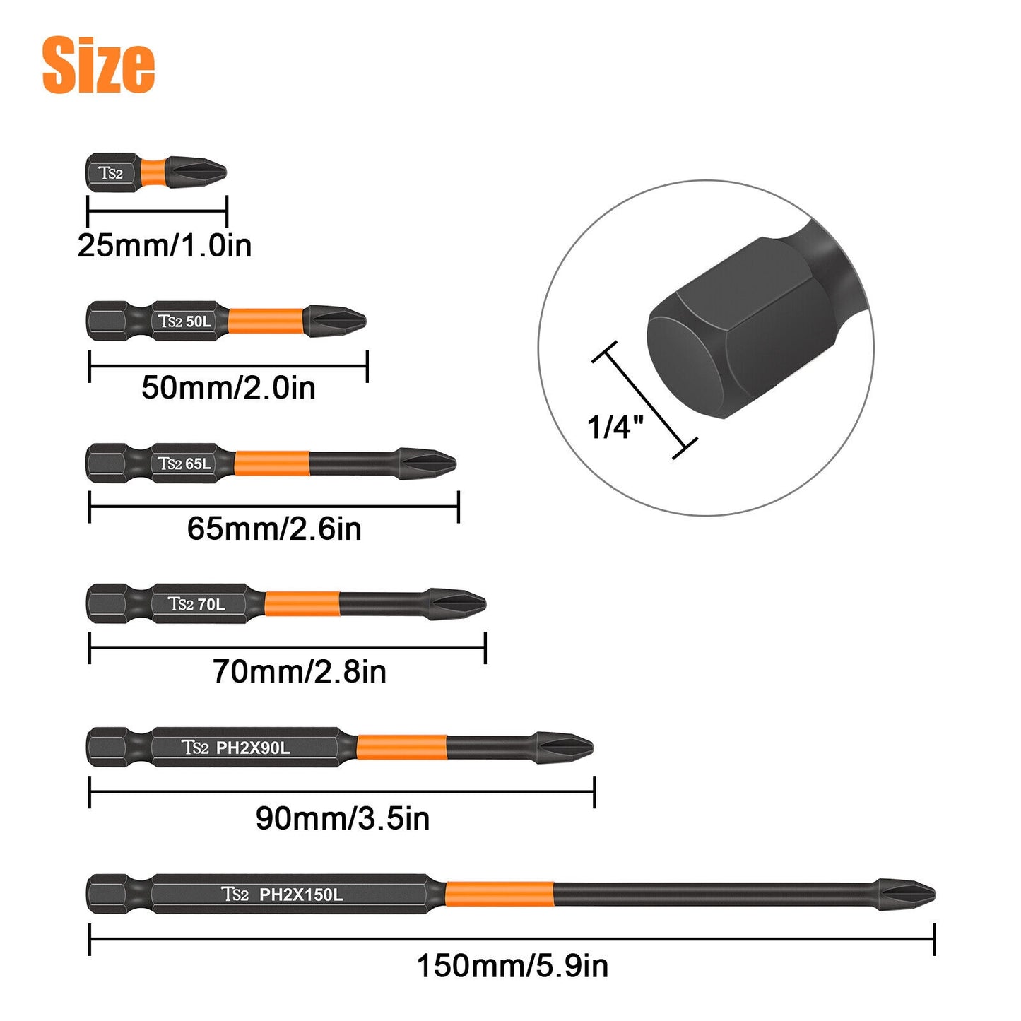 12Pcs PH2 Magnetic Screwdriver Drill Bits 1/4" Hex-Shank Strong Magnets Excellent Hardness Impact Driver Bit Set black