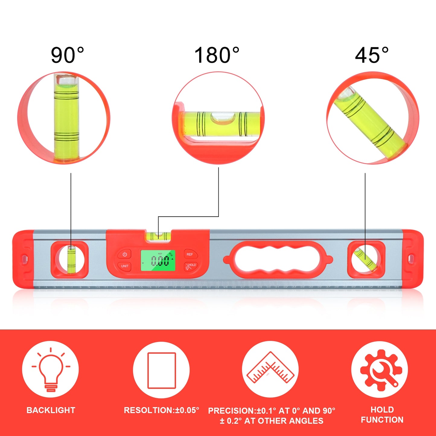HLW-SJ-1 Digital Display Level Protractor Inclinometer Level Smart Electronic Level Tool Red