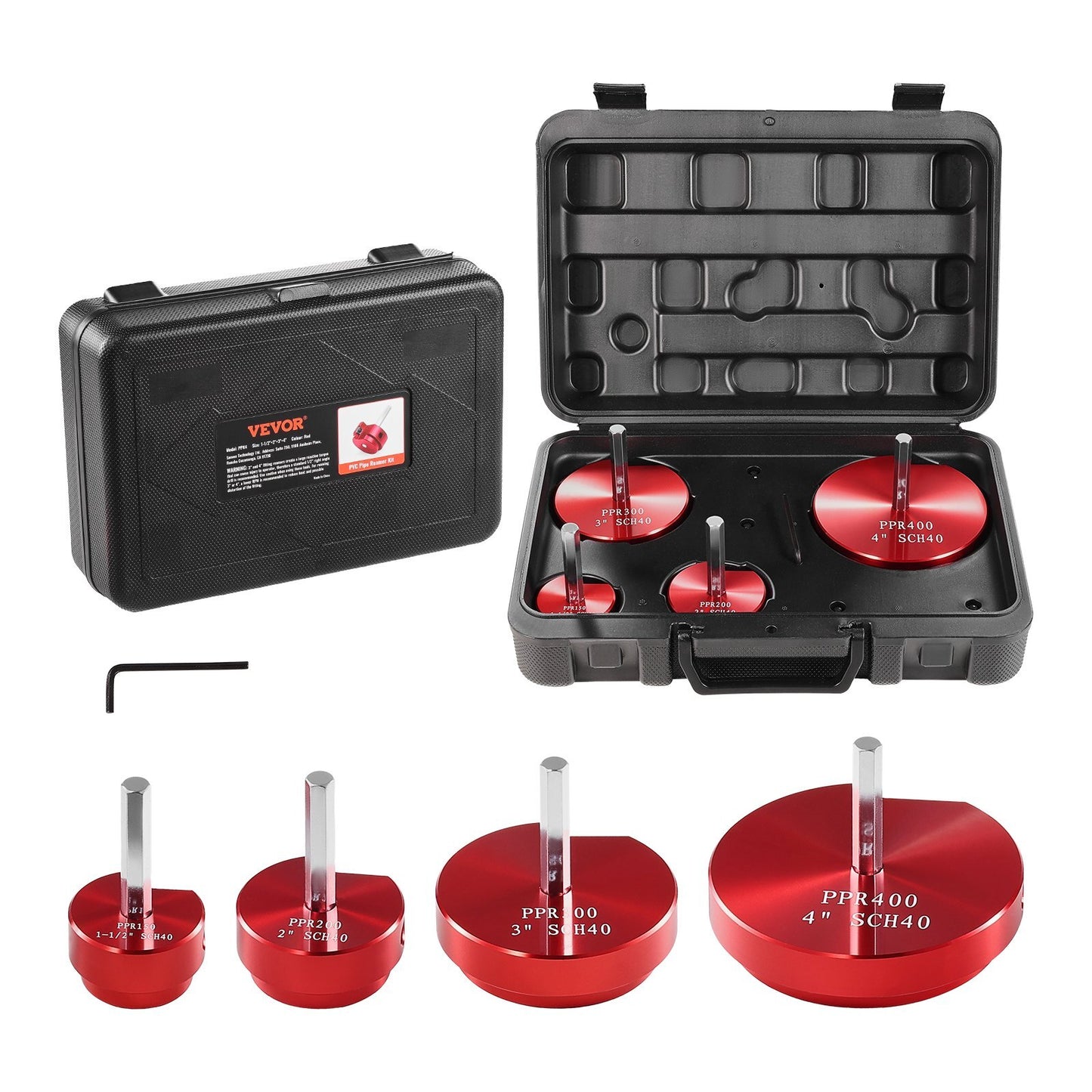 4Pcs PVC Pipe Reamer Kit, Plastic Pipe Fitting Socket Saver Tool Kit, Includes 1-1/2", 2", 3", 4", for PVC, CPVC, and ABS Fittings, with Tool Box, for Exhaust, Drain, Water Pipes Cleaning