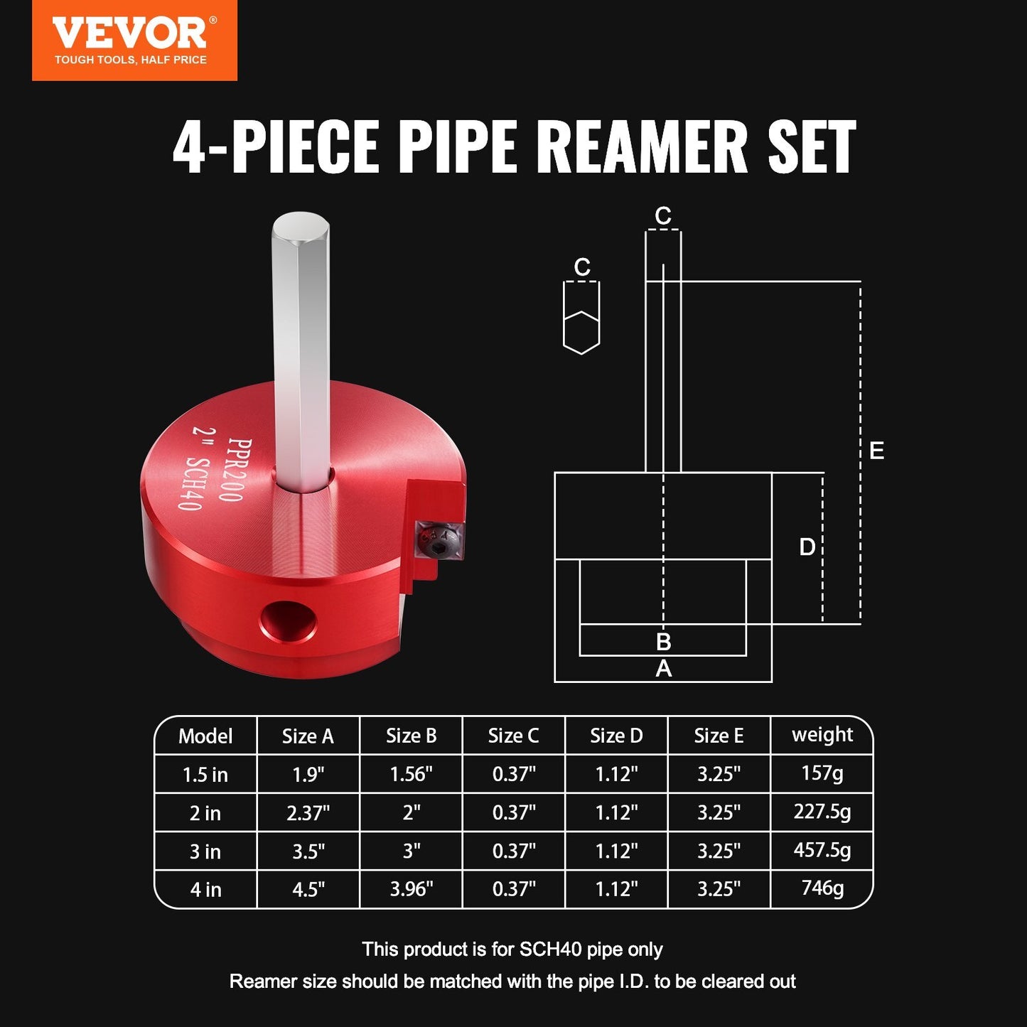4Pcs PVC Pipe Reamer Kit, Plastic Pipe Fitting Socket Saver Tool Kit, Includes 1-1/2", 2", 3", 4", for PVC, CPVC, and ABS Fittings, with Tool Box, for Exhaust, Drain, Water Pipes Cleaning
