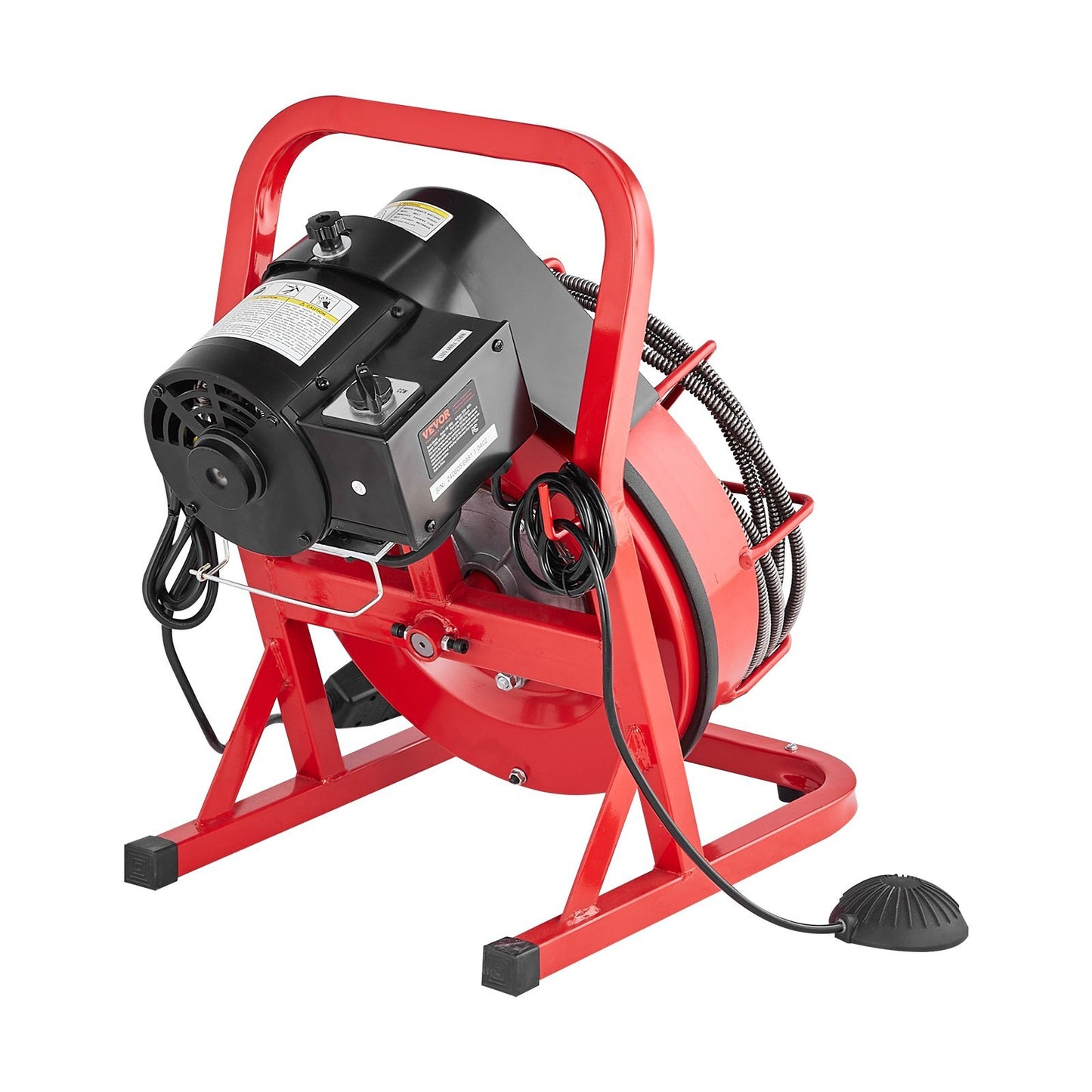 VEVOR Drain Cleaner Machine 50FT x 3/8 Inch, Sewer Snake Auger Manual Feed, 250W Electric Drain Cleaning Machine with 4 Cutters & Air-activated Foot Switch for 2" to 4" Pipes