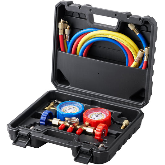 VEVOR AC Gauge Set - 3 Way AC Manifold Gauge Set for R134A R22 R12 R502 Refrigerant, Freon Gauges with 5ft Hoses, Couplers, Can Tap Works on Car Auto Freon Charging and Evacuation